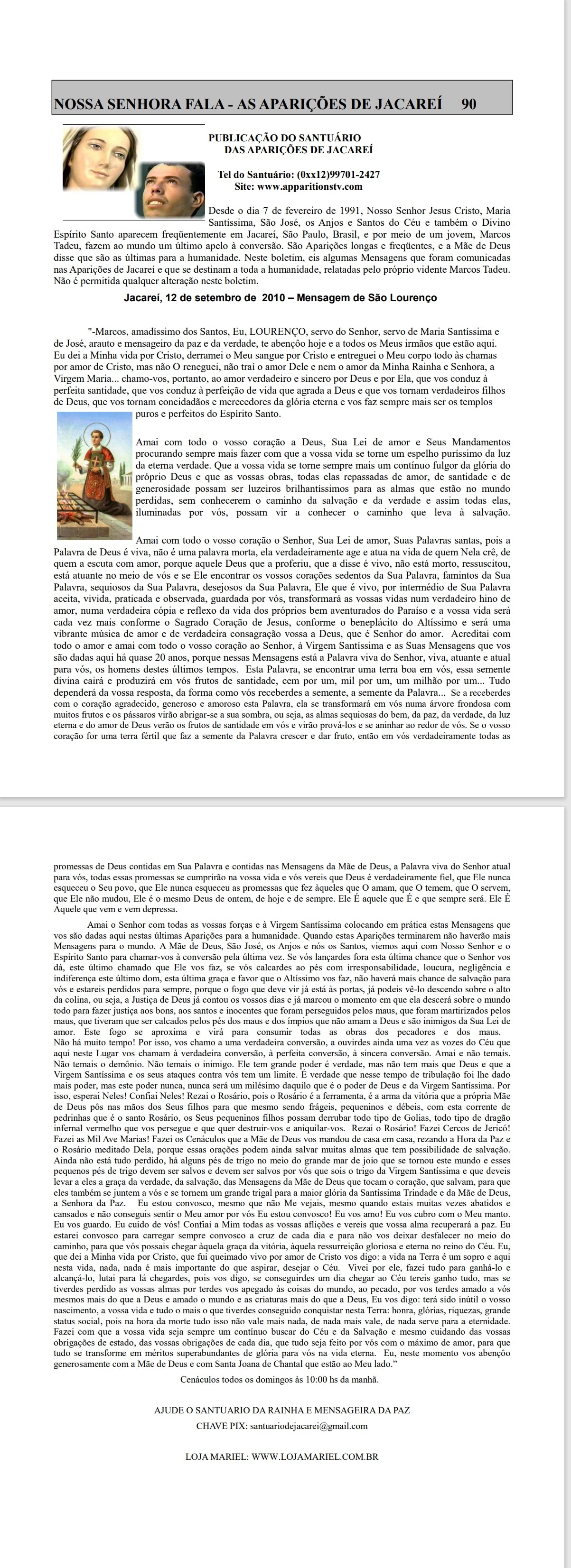 Boletim de mensagens de Nossa Senhora Nº 90 Boletim de mensagens de Nossa Senhora Nº 90